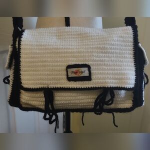 White and Black Messenger Crochet Shoulder Bag